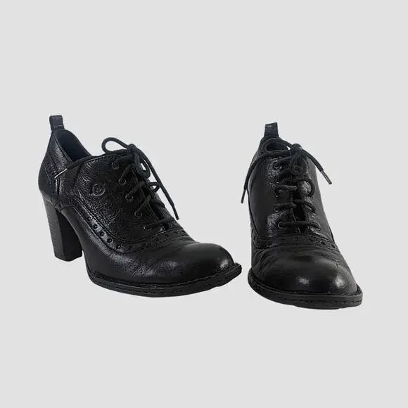 🦉Born Black Leather Oxford Lace Up Block Heel Pumps Sz 9.5 - Picture 4 of 10